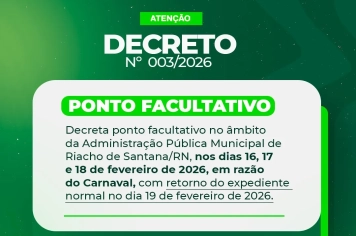 PONTO FACULTATIVO NO PERÍODO DE CARNAVAL!